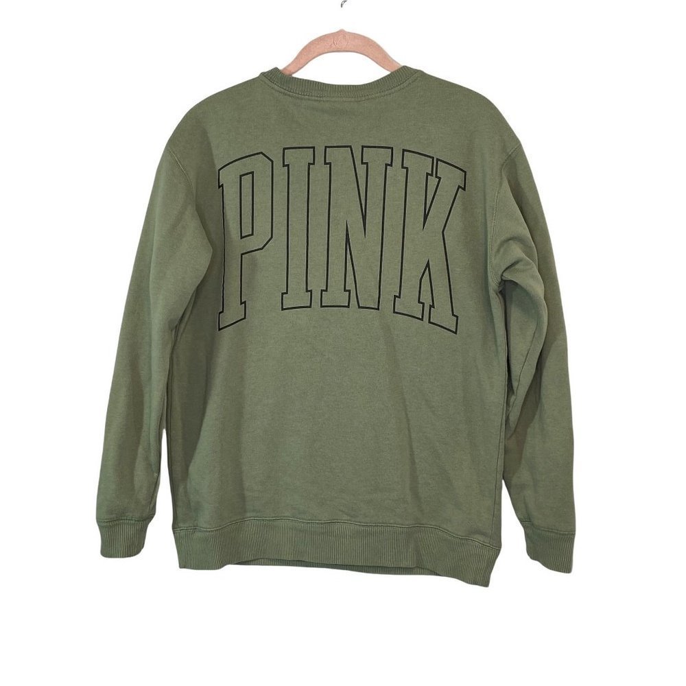 Victoria Secret PINK Boyfriend Sweatshirt Size XS Pullover Dog Logo Green Black - Picture 10 of 11